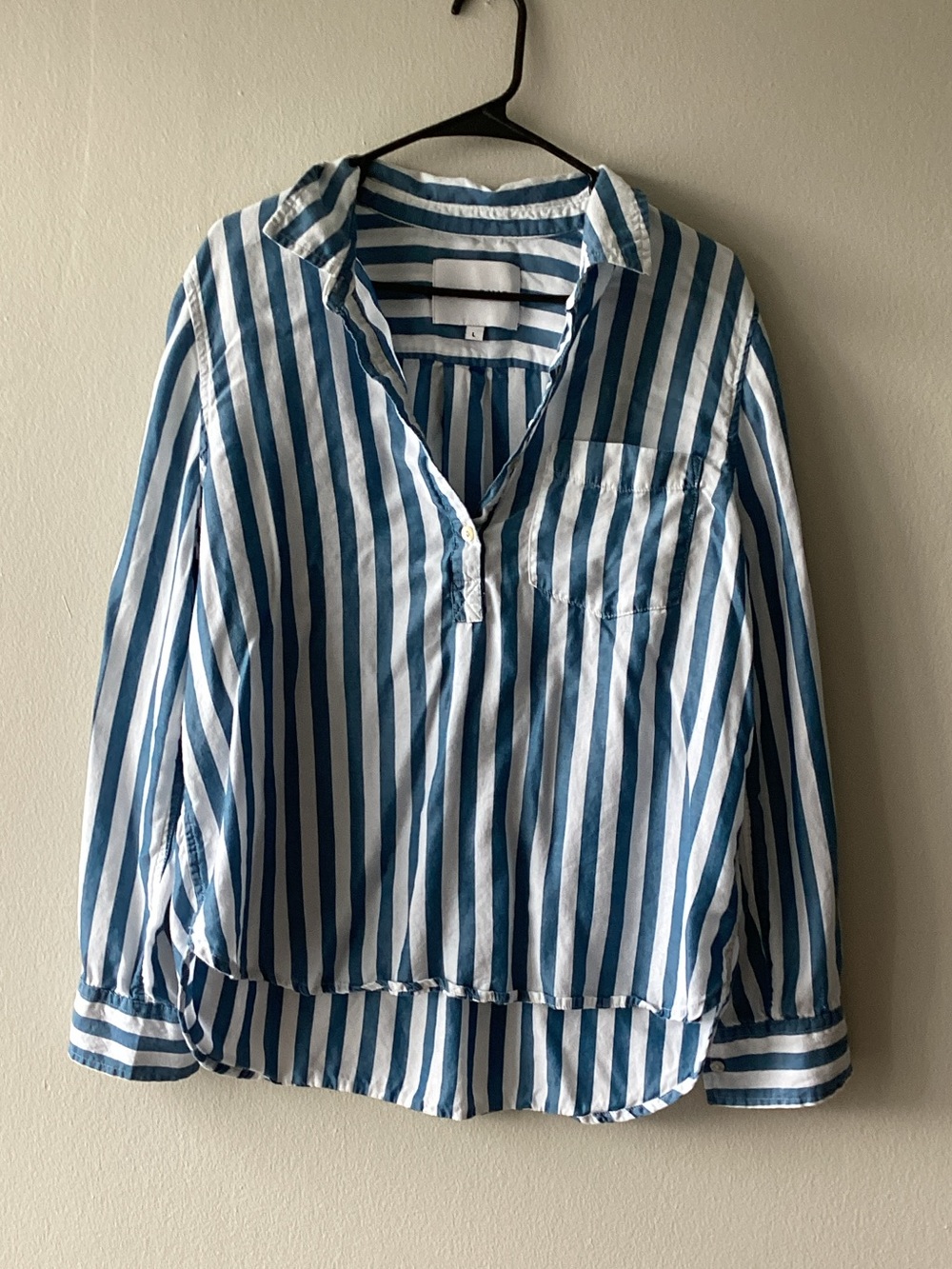 Striped Blue and White Popover Button-Down Shirt - Women's Top